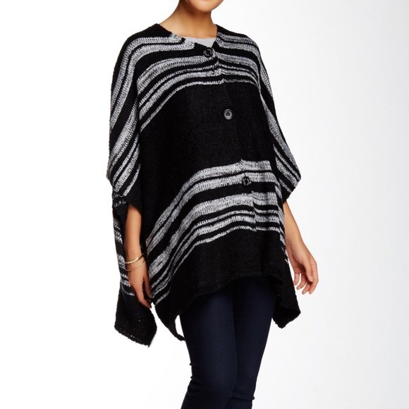 VERTIGO Striped Poncho Black & Gray Button-Up S/M & L/xL - Picture 1 of 9